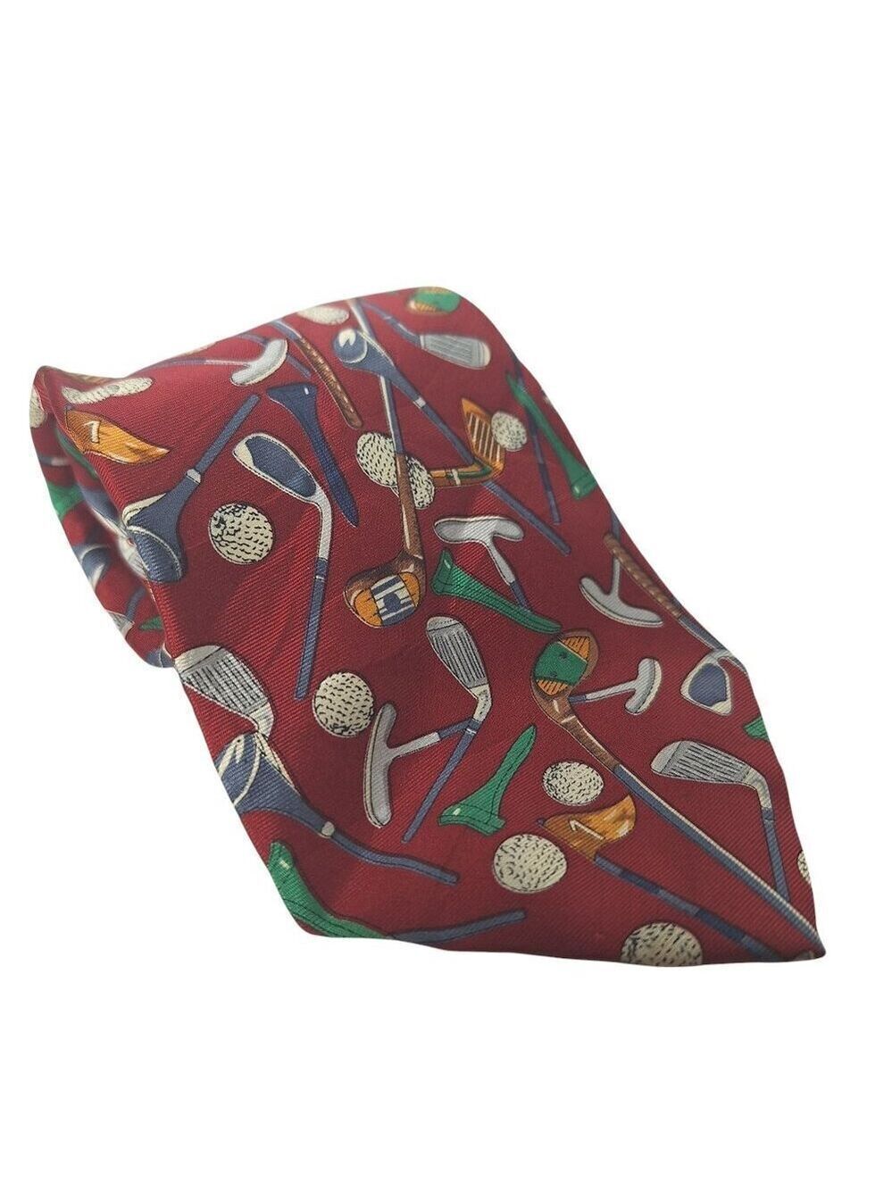 Utopia Silk Necktie Golf Clubs Balls Drivers Putters